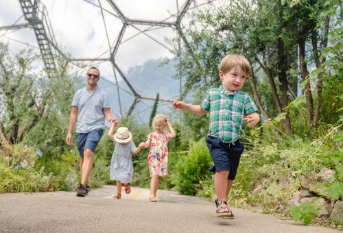 Family walking through Mediterranean Biome at Eden Project
